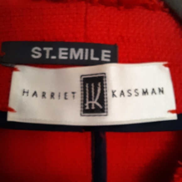 Vtg ST. EMILE for HARRIET KASSMAN Red Tweed Jacket Blazer Zip Fringe Pocket - Picture 10 of 13